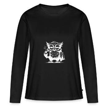 Hibou comique drôle et fatigué avec déficit de café - T-shirt manches longues Premium bio Femme - noir - Devant - Julia (174cm)