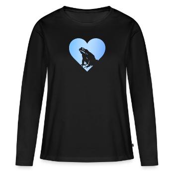 Amphibie Quak Froschkönig - Frauen Premium Bio Langarmshirt - Schwarz - Vorne - Julia (174cm)