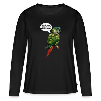 Lustiges grünwangiges Conure-Design - Frauen Premium Bio Langarmshirt - Schwarz - Vorne - Julia (174cm)