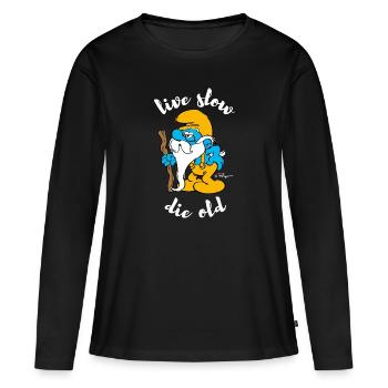 Les Schtroumpfs Live Slow Die Old - T-shirt manches longues Premium bio Femme - noir - Devant - Julia (174cm)