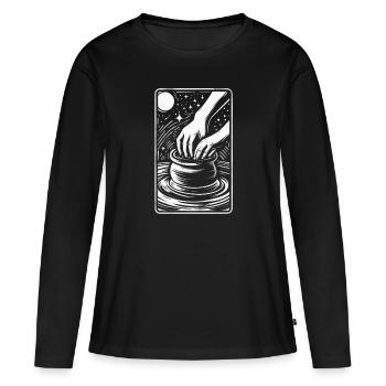 Carte de Tarot Poterie - T-shirt manches longues Premium bio Femme - noir - Devant - Julia (174cm)