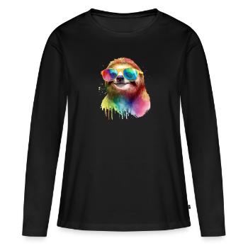 Colorful cool sloth with sunglasses - Women's Premium Organic Long Sleeve Shirt - black - Front - Julia (174cm)