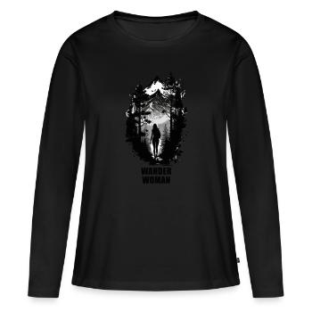 Wanderwoman - Das Wandershirt extra für Frauen - Frauen Premium Bio Langarmshirt - Schwarz - Vorne - Julia (174cm)