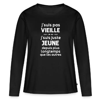 Vieille Cadeau Drôle Pour Femme maman Anniversaire - T-shirt manches longues Premium bio Femme - noir - Devant - Julia (174cm)