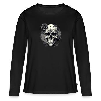 Tête de mort gothique Design noir et blanc avec des Roses HD - T-shirt manches longues Premium bio Femme - noir - Devant - Julia (174cm)