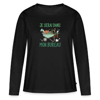 je serai dans mon bureau - T-shirt manches longues Premium bio Femme - noir - Devant - Julia (174cm)