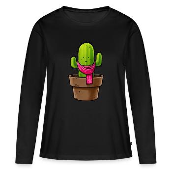 Cactus in pot with scarf - Women's Premium Organic Long Sleeve Shirt - black - Front - Julia (174cm)