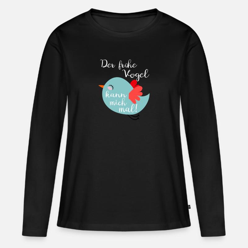 Der früh Vogel kann mich mal! - Frauen Premium Bio Langarmshirt - Schwarz