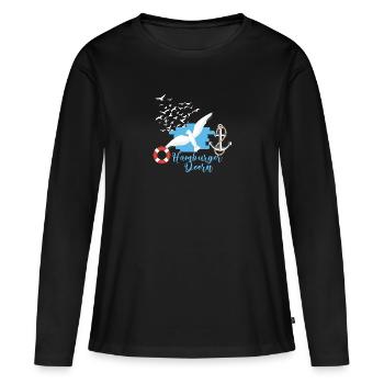 hamburger deern,name,möwen,hamburg,anker,vögel - Frauen Premium Bio Langarmshirt - Schwarz - Vorne - Julia (174cm)