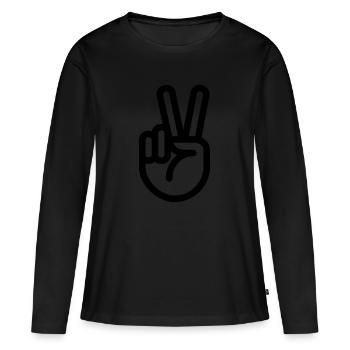 Finger - Geste de la main de la paix - T-shirt manches longues Premium bio Femme - noir - Devant - Julia (174cm)