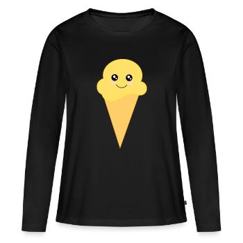 Glace Kawaii Glace Kawaii Vanille Kawaii - T-shirt manches longues Premium bio Femme - noir - Devant - Julia (174cm)