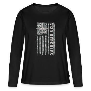 Camouflage militaire du drapeau américain du Hercule C130 - T-shirt manches longues Premium bio Femme - noir - Devant - Julia (174cm)