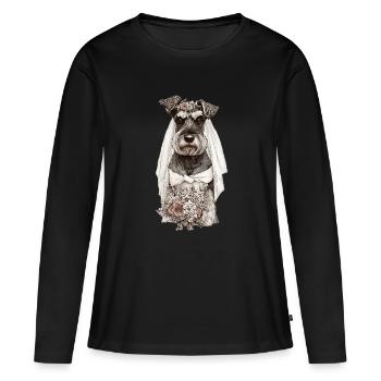 Schnauzer Braut mit Blumen - Frauen Premium Bio Langarmshirt - Schwarz - Vorne - Julia (174cm)