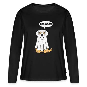 Golden Retriever Boo Woof - Chien drôle d’Halloween - T-shirt manches longues Premium bio Femme - noir - Devant - Julia (174cm)