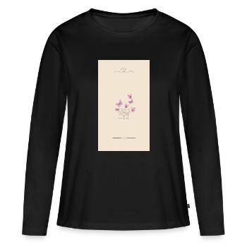 Bouquet de fleurs aquarelles roses - T-shirt manches longues Premium bio Femme - noir - Devant - Julia (174cm)