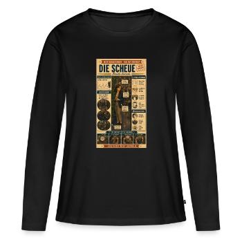 Die Scheue – Nicht weg, nur gut versteckt - Frauen Premium Bio Langarmshirt - Schwarz - Vorne - Julia (174cm)