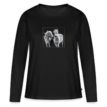 Cheval - Chevaux - Poney - T-shirt manches longues Premium bio Femme - noir - Devant - Julia (174cm)