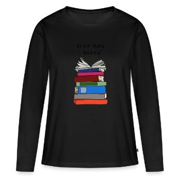 Read more Books - Bücherstapel - Women's Premium Organic Long Sleeve Shirt - black - Front - Julia (174cm)