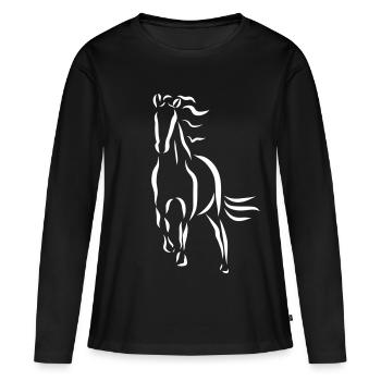 dessin de jument étalon cheval au galop - T-shirt manches longues Premium bio Femme - noir - Devant - Julia (174cm)