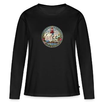 Am Meer. Zuhause. - Frauen Premium Bio Langarmshirt - Schwarz - Vorne - Julia (174cm)