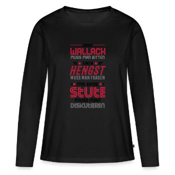 Wallach Hengst und Stute 2C - Frauen Premium Bio Langarmshirt - Schwarz - Vorne - Julia (174cm)