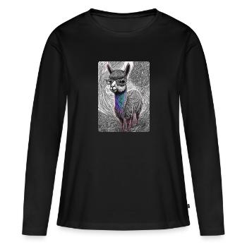 Lama noir et blanc avec lunettes - T-shirt manches longues Premium bio Femme - noir - Devant - Julia (174cm)