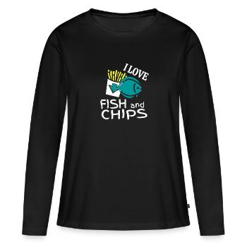 I love fish and chips spécialité anglaise - T-shirt manches longues Premium bio Femme - noir - Devant - Julia (174cm)