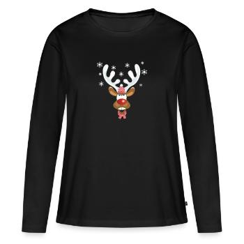 Renne Rudolf avec bonnet et écharpe, Rudolph - T-shirt manches longues Premium bio Femme - noir - Devant - Julia (174cm)