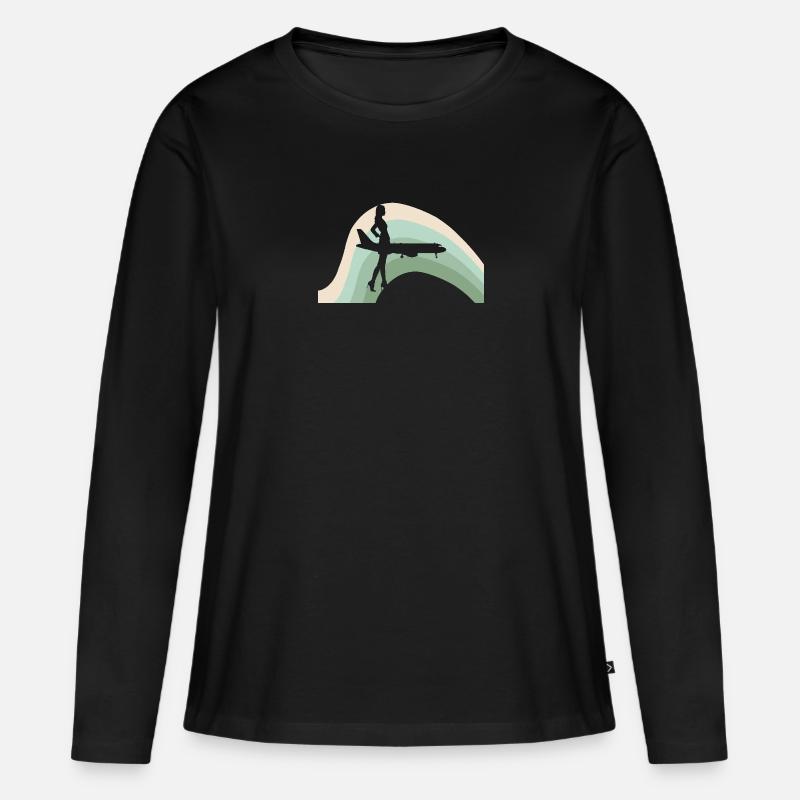Flugbegleiter Flugzeug Airline - Frauen Premium Bio Langarmshirt - Schwarz