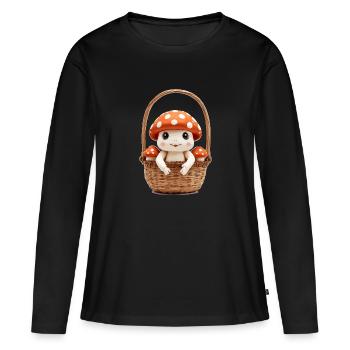 Champignon mignon dans un panier - T-shirt manches longues Premium bio Femme - noir - Devant - Julia (174cm)