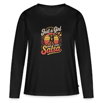 Juste une fille qui aime la salsa - T-shirt manches longues Premium bio Femme - noir - Devant - Julia (174cm)