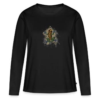 Frosch - Frauen Premium Bio Langarmshirt - Schwarz - Vorne - Julia (174cm)