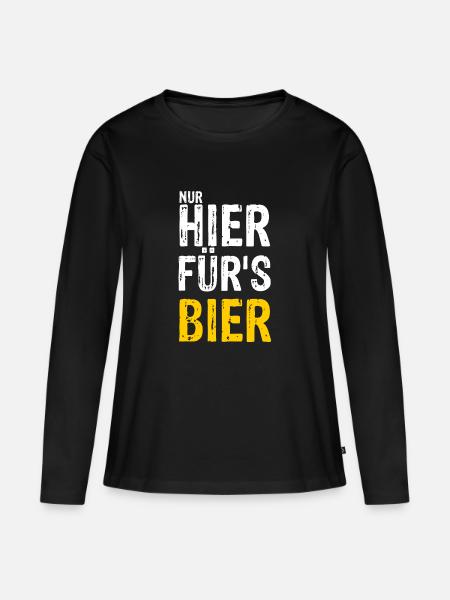 Nur hier für's BIER - Frauen Premium Bio Langarmshirt - Schwarz
