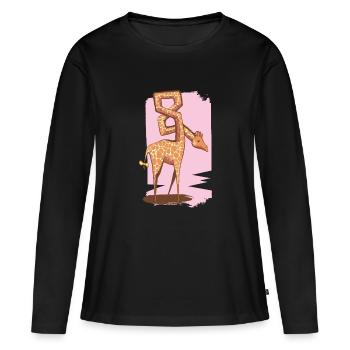 Caricature de girafe avec 8 dans le cou. - T-shirt manches longues Premium bio Femme - noir - Devant - Julia (174cm)
