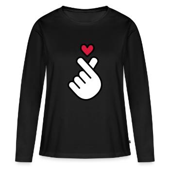Coeur K-pop, symbole de la musique pop Corée K, doigt, main - T-shirt manches longues Premium bio Femme - noir - Devant - Julia (174cm)
