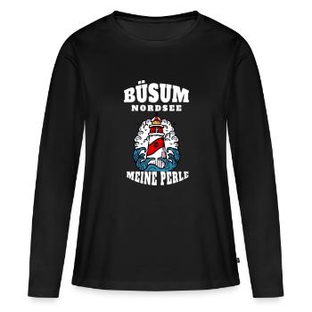 BÜSUM NORDSEE MEINE PERLE - Frauen Premium Bio Langarmshirt - Schwarz - Vorne - Julia (174cm)