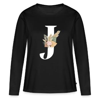 lettre J fleuris - T-shirt manches longues Premium bio Femme - noir - Devant - Julia (174cm)