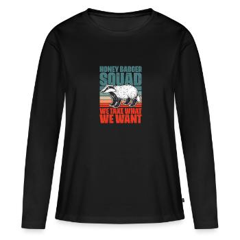 Retro Honey Badger Squad pour un miel fanatique de Ratel - T-shirt manches longues Premium bio Femme - noir - Devant - Julia (174cm)