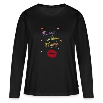 bisou magique - T-shirt manches longues Premium bio Femme - noir - Devant - Julia (174cm)