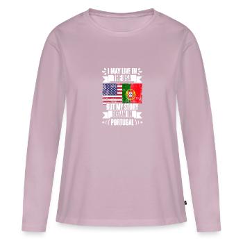 I May Live In The USA But My Story Began In - Women's Premium Organic Long Sleeve Shirt - dusky pink - Front - Julia (174cm)