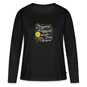 Point de croix Point de croix Point de croix - T-shirt manches longues Premium bio Femme - noir - Devant - Julia (174cm)