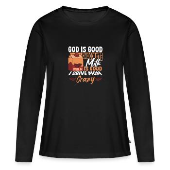 Le lait au chocolat, c’est bien, je rends maman folle - T-shirt manches longues Premium bio Femme - noir - Devant - Julia (174cm)