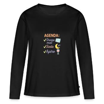 Humour retraite – Agenda parfait : grasse mat... - T-shirt manches longues Premium bio Femme - noir - Devant - Julia (174cm)