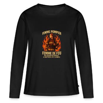 Femme pompier de feu – Courage et fierté... - T-shirt manches longues Premium bio Femme - noir - Devant - Julia (174cm)