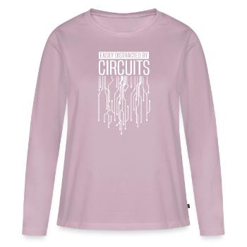 Distrait par les circuits Électricien Electro - T-shirt manches longues Premium bio Femme - rose poudré - Devant - Julia (174cm)