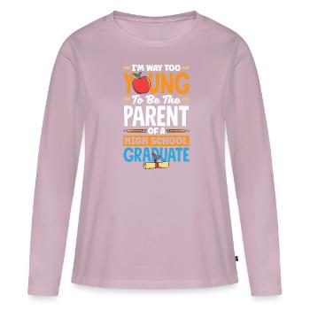 Trop jeune pour être parent d’une école secondaire - T-shirt manches longues Premium bio Femme - rose poudré - Devant - Julia (174cm)