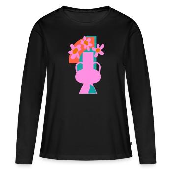 Collage de fleurs en pot - T-shirt manches longues Premium bio Femme - noir - Devant - Julia (174cm)