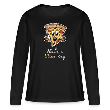 Have A Slice Day - Happy Pizza Slice - Frauen Premium Bio Langarmshirt - Schwarz - Vorne - Julia (174cm)