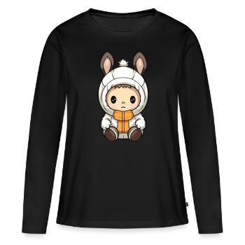 Bande dessinée de bébé animal d’hiver lapin - T-shirt manches longues Premium bio Femme - noir - Devant - Julia (174cm)