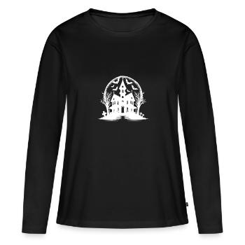 Klassisches Spukhaus gruseliger Halloween Style - Frauen Premium Bio Langarmshirt - Schwarz - Vorne - Julia (174cm)